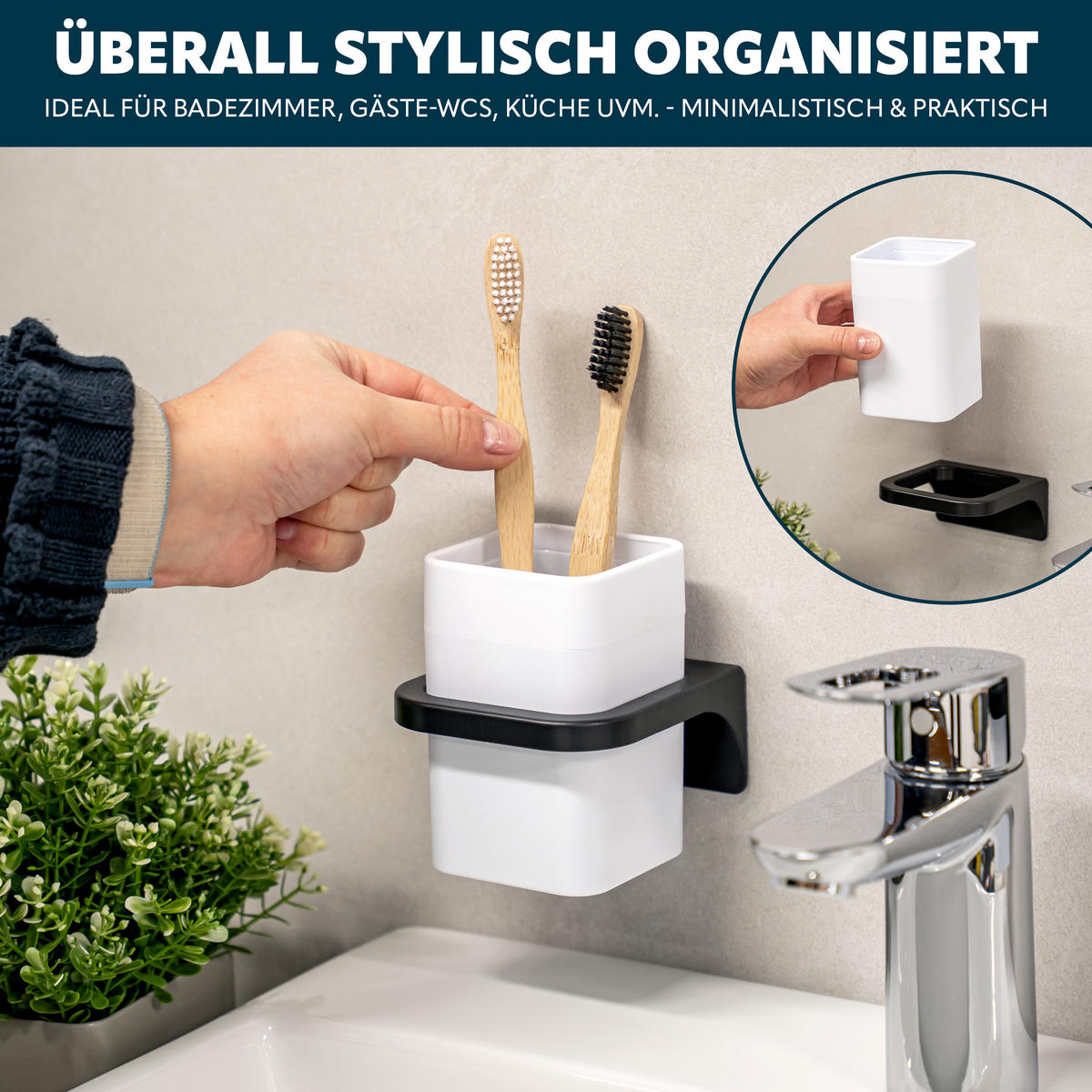 ZAHNPUTZBECHER SAVONA Softtouch, weiß, eckig - Weiß, Kunststoff (9/10.5/9cm) - bremermann