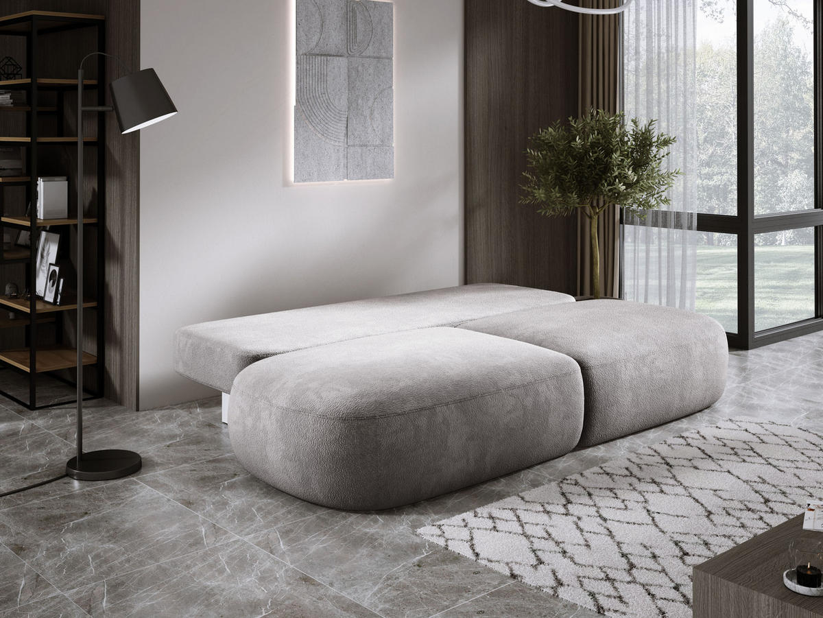 SCHLAFSOFA Moderne BABU mit Schlaffunktion – 3-Sitzer Sofa mit Bettkasten, DL-Automat, 2 Rückenkissen, 2 Zierkissen, 240x90x90 cm, Grau - Grau, Holz/Textil (240/90/90cm) - DomoHome