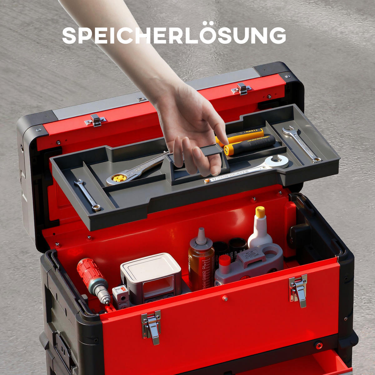 WERKSTATTWAGEN inkl. Koffer Werkzeugwagen leer, Stahl, Rot - Rot, Metall (52/72/32cm) - HOMCOM