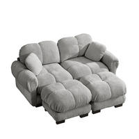 2-SITZER-SOFA DE-34384 2 Ottomans Hellgrau - Hellgrau, Textil (149/90/190cm) - ComfortXL