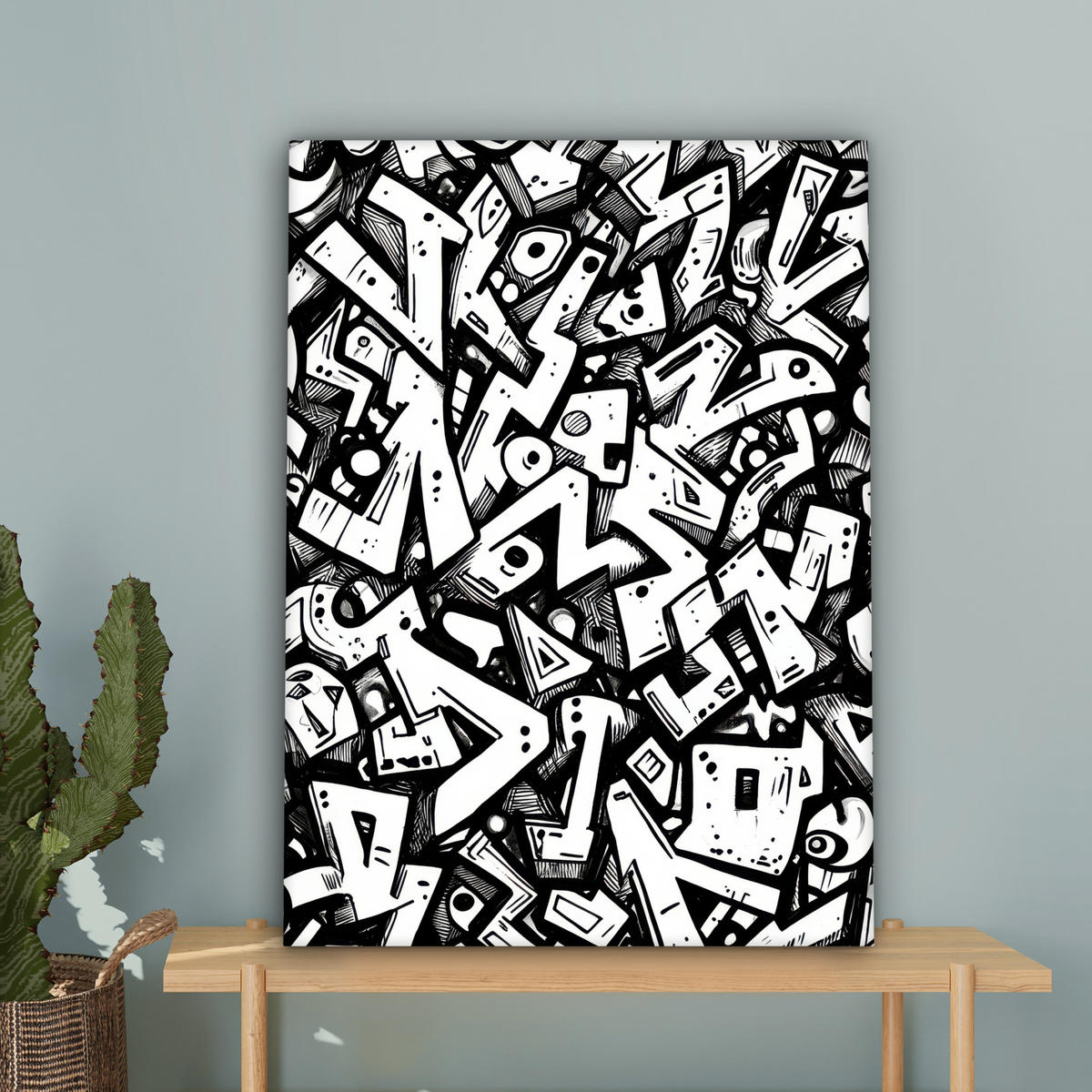 LEINWANDBILD Formen - Buchstaben - Graffiti - Schwarz Wandbild Wohnzimmer 60x80 cm - Schwarz, Textil (60/80cm) - MuchoWow