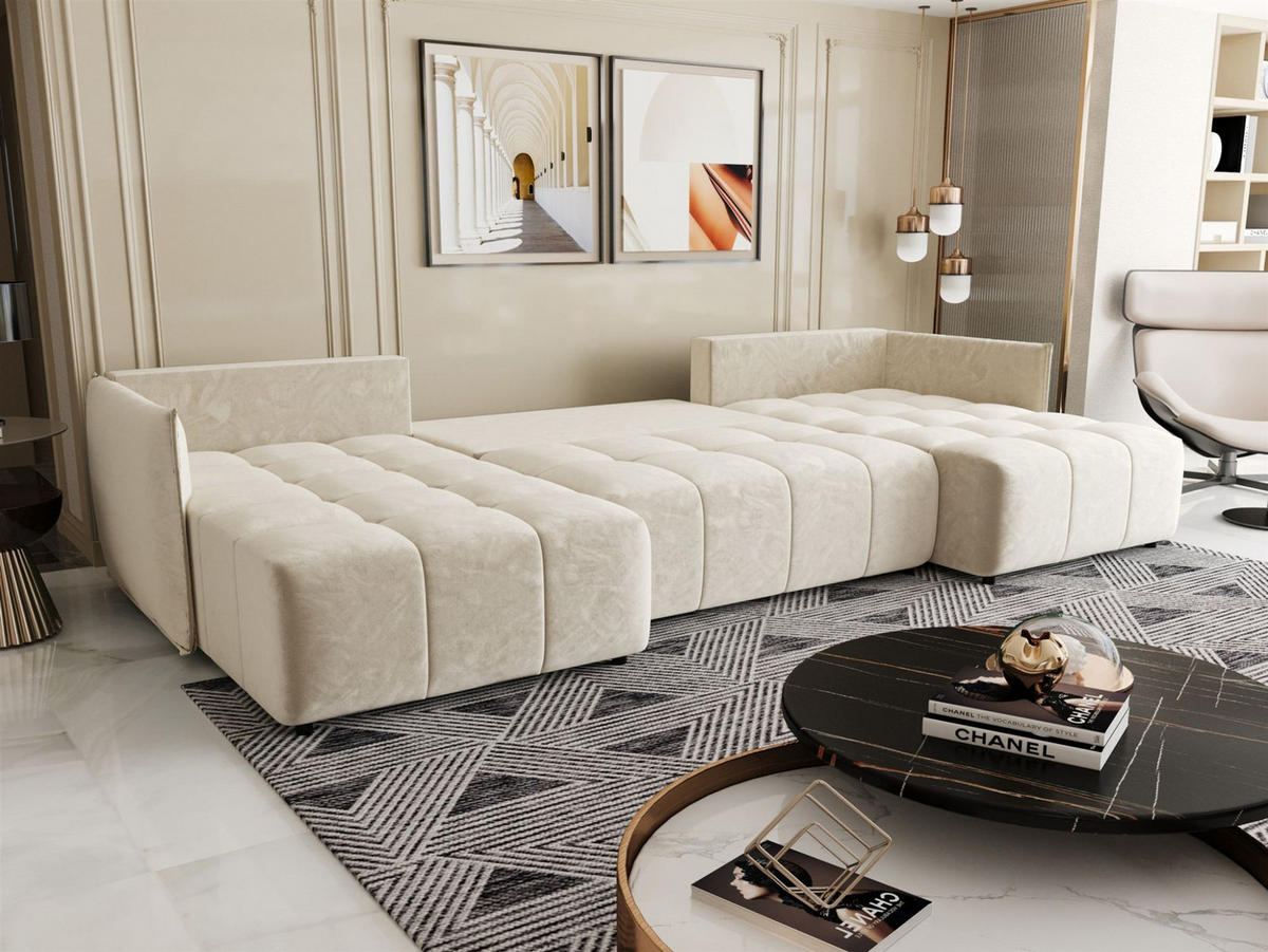 WOHNLANDSCHAFT Treviso - Creme, Holzwerkstoff/Textil (342/88/185cm) - Fun Möbel