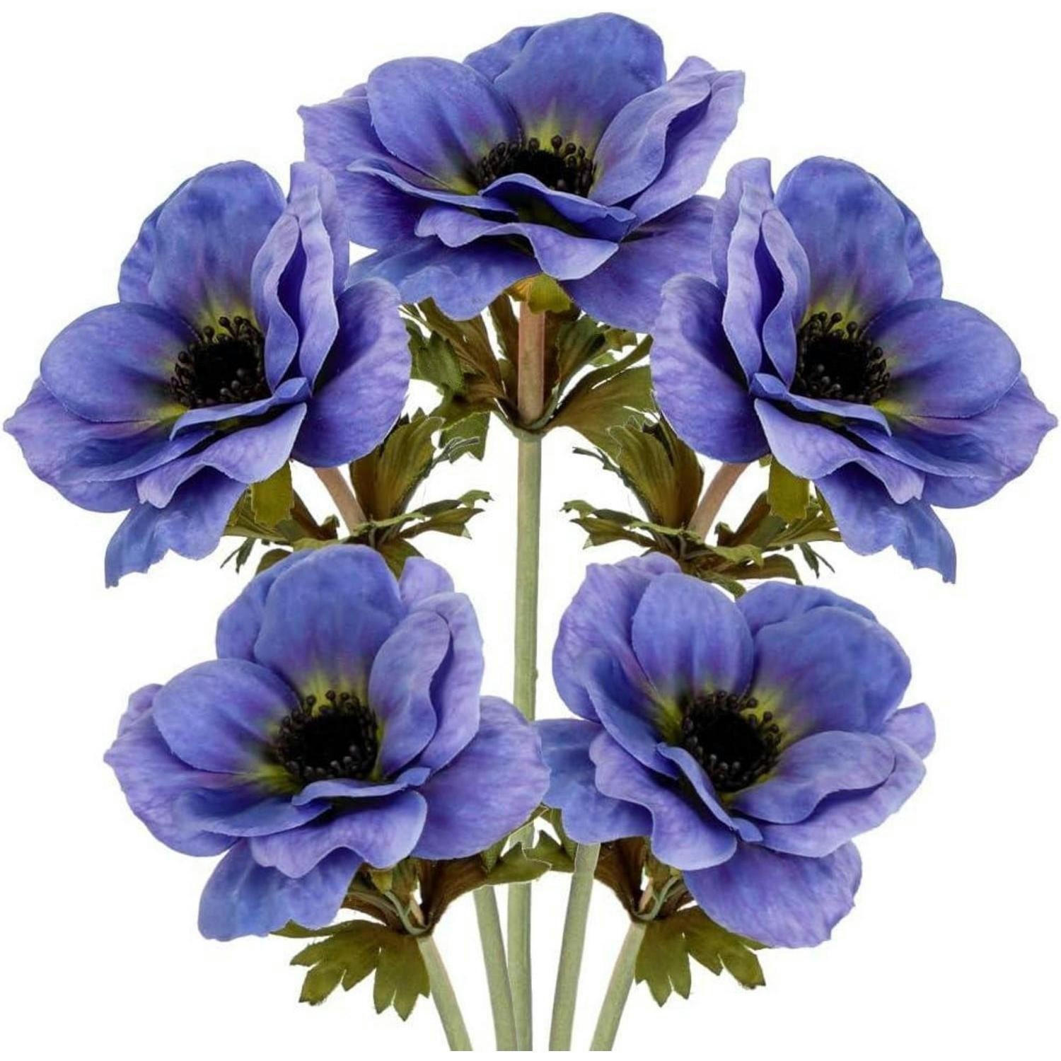KUNSTBLUMEN 5er Set Anemonen Blau 53 cm - Blau, Kunststoff (53cm)