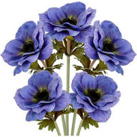 KUNSTBLUMEN 5er Set Anemonen Blau 53 cm - Blau, Kunststoff (53cm)