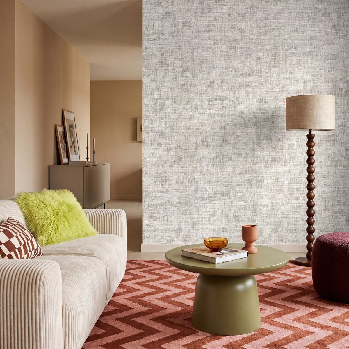 TAPETE - Leinen - Textur - Beige - 160x200 cm - Creme, Papier (160/200cm) - OnlyWow