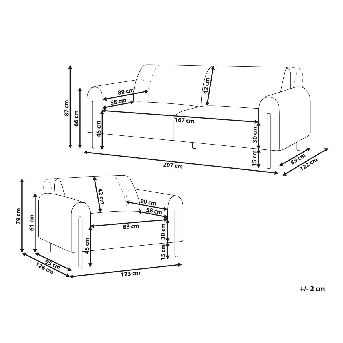4-SITZER-SOFA Set Cord cremeweiß Askim - Schwarz/Weiß, Textil (122/122/207cm) - Beliani