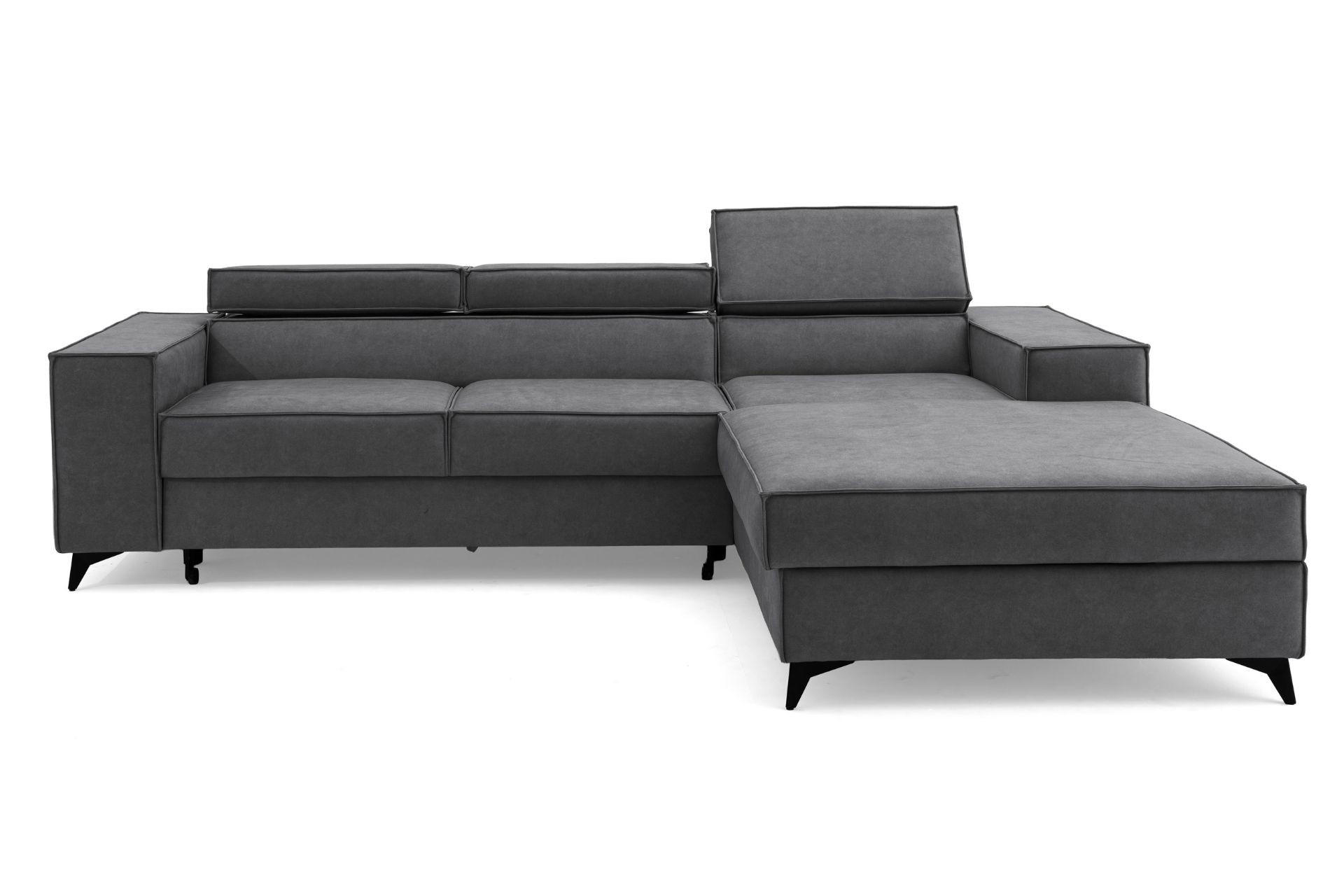 ECKSOFA PURE S Rechts mit Schlaffunktion 127x215 Velours Grau - Schwarz/Grau, Holz/Textil (204/281cm) - Muffo