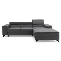 ECKSOFA PURE S Rechts mit Schlaffunktion 127x215 Velours Grau - Schwarz/Grau, Holz/Textil (204/281cm) - Muffo