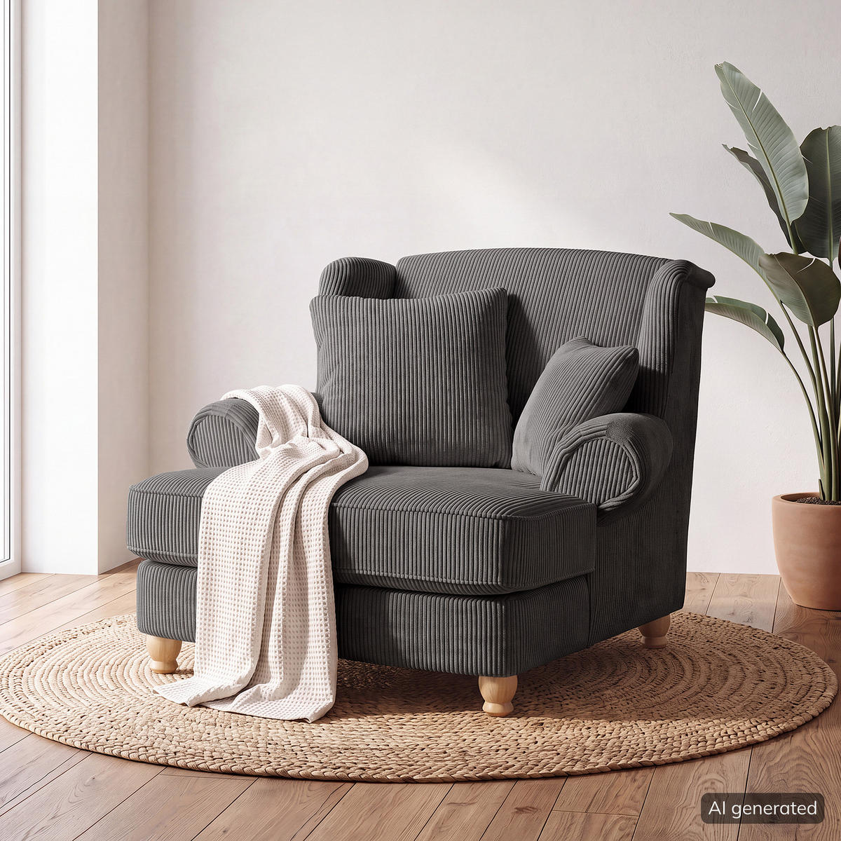 XXL SESSEL - Cord - Grau, Holz/Textil (135/100/128cm) - home24