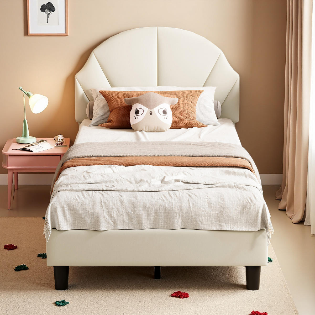 POLSTERBETT 90x200 cm verstellbares Kopfteil Lattenrost Samt beige - Beige, Holz (90/200cm) - Fortuna Lai