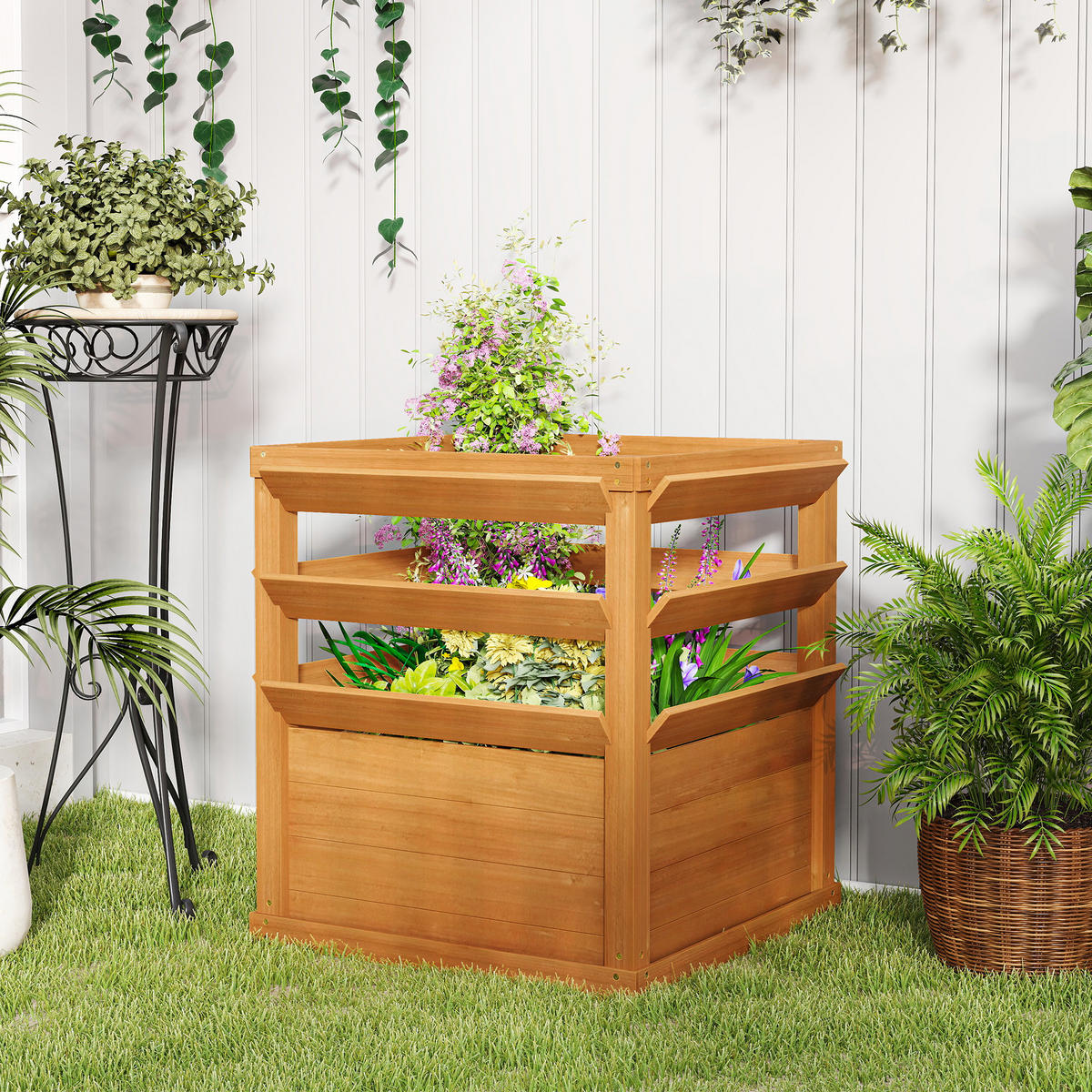 HOCHBEET DE-12236 mit Rankgitter 65/65/73 cm Hellbraun - Braun, Holz (65/73/65cm) - ComfortXL