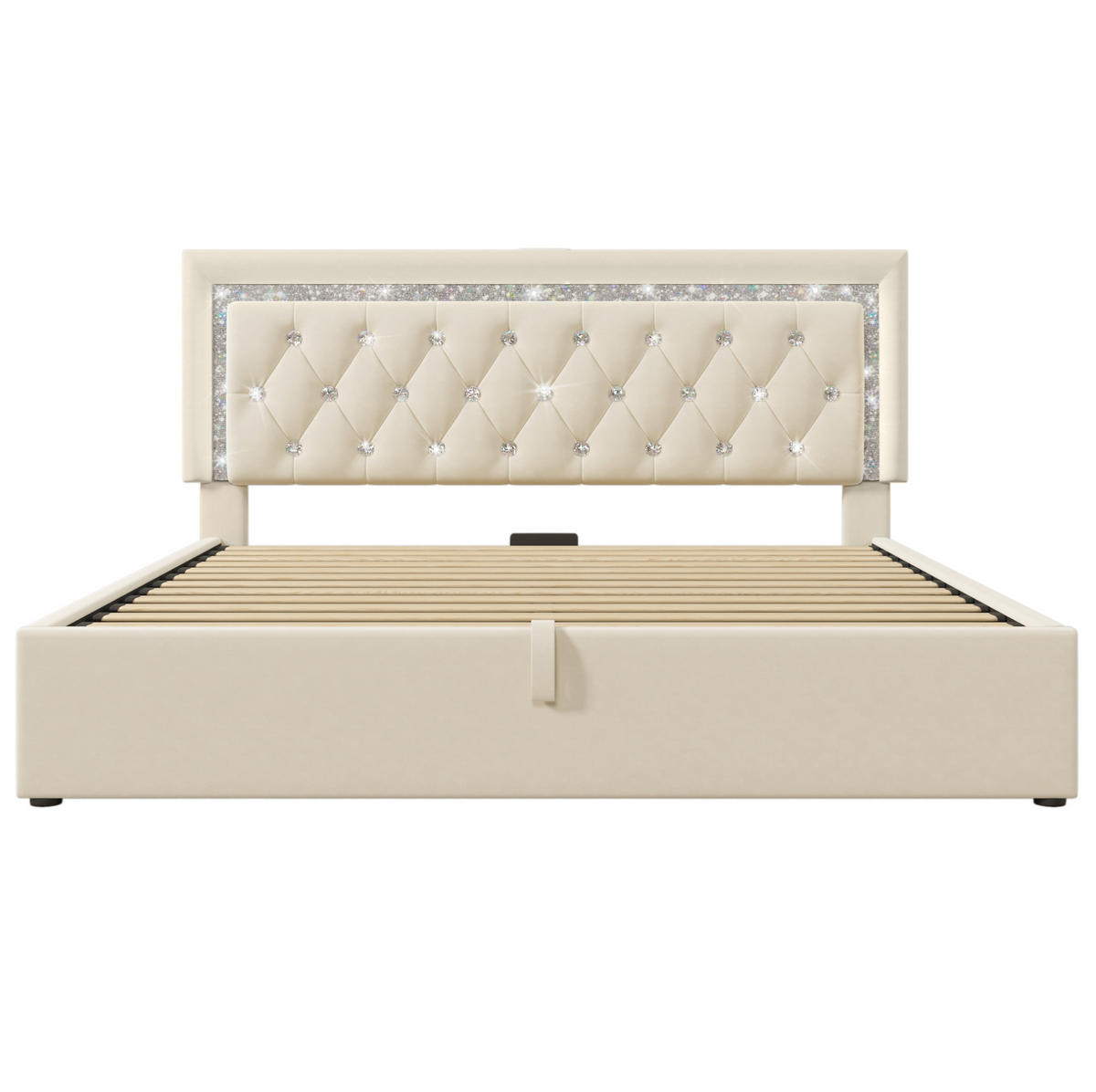 POLSTERBETT Samt 160x200 cm Beige mit Bettkasten, LED-Beleuchtung, USB- und Type-C-Anschluss - Beige, Textil (160/200cm) - IVMEU
