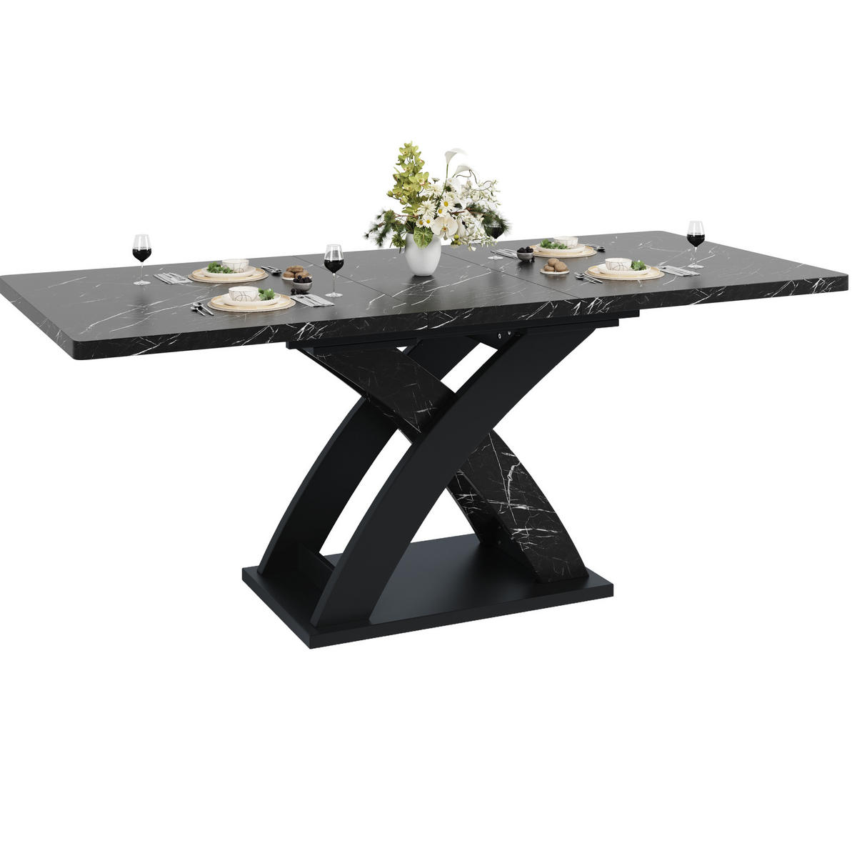 ESSTISCH 120-160/80/75 cm in Schwarz-Weiß, ausziehbar mit X-Gestell - Schwarz, Holzwerkstoff (120/80/75cm) - Flora Grace