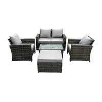GARTENMÖBEL-SET mit Kissen Polyrattan Dunkelgrau 5-Sitzer - Dunkelgrau, Metall - Fimous