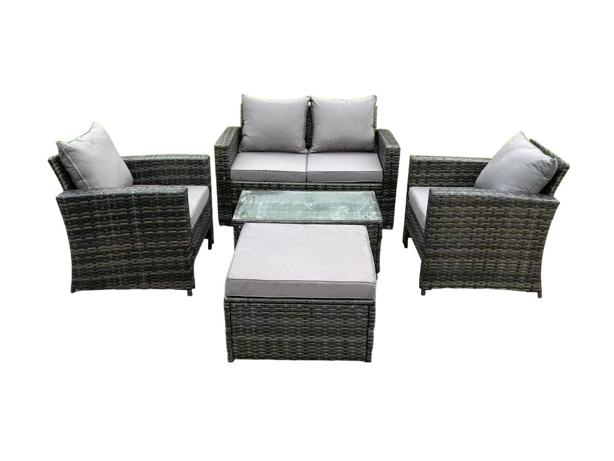 GARTENMÖBEL-SET mit Kissen Polyrattan Dunkelgrau 5-Sitzer - Dunkelgrau, Metall - Fimous