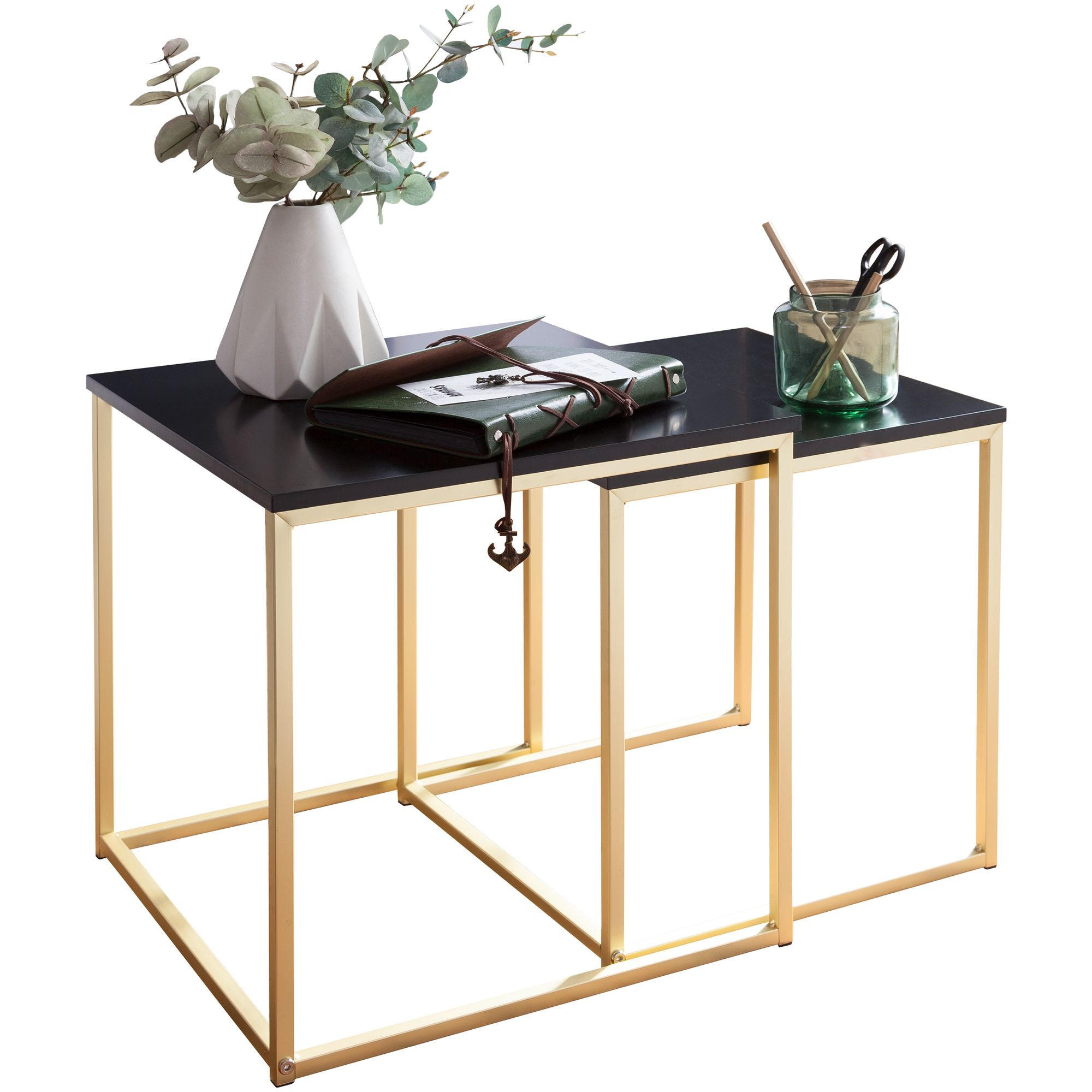 BEISTELLTISCH Set DAMA Couchtisch - Goldfarben, Holzwerkstoff (40/40/42cm) - tinkaro