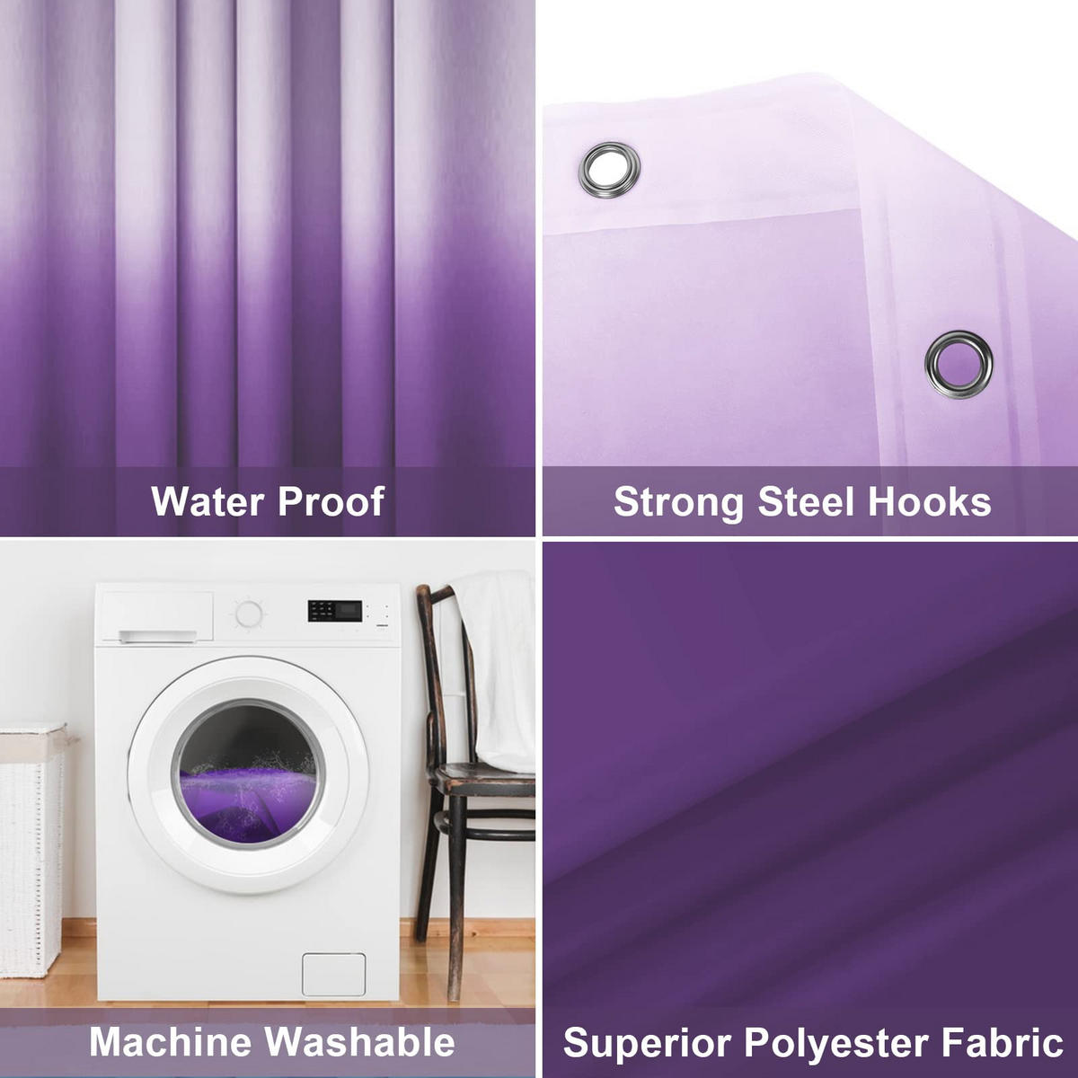 DUSCHVORHANG Violett dick mit Haken Badezimmer - Lila, Textil (180/180cm) - MCBOSON