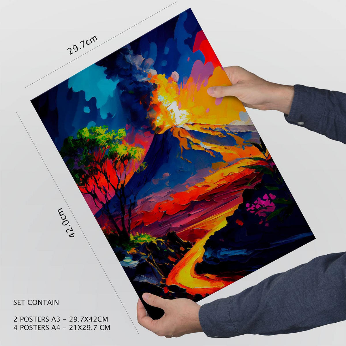 POSTER Set Mit 6 Wasser & Feuer Im Ölgemälde Stil A3 & A4 Rahmenlos - Klar, Papier (29/3cm) - Nacnic