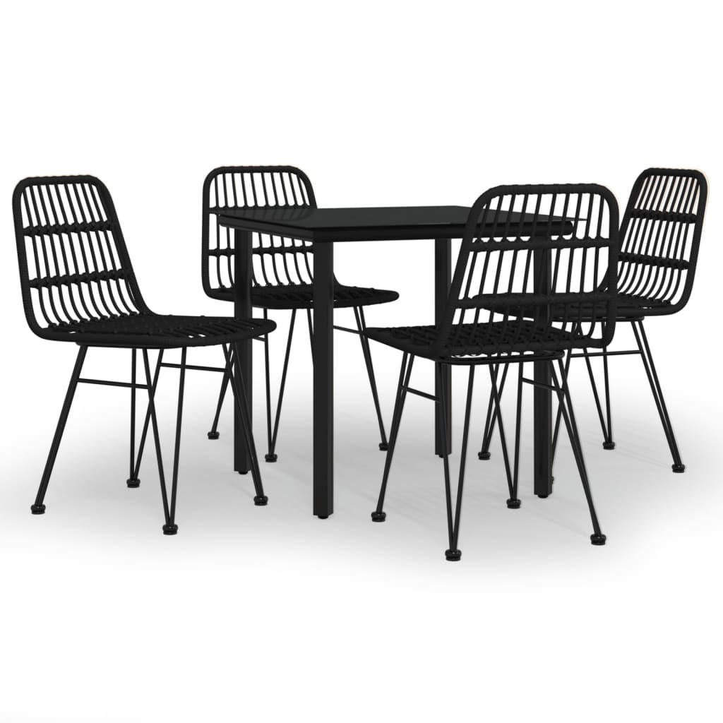 GARTEN-ESSGRUPPE 5-TLG. Schwarz Poly Rattan - Schwarz, Kunststoff - vidaXL