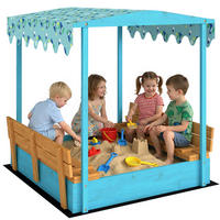 SANDKASTEN DE-18760 mit Klappbänken & Flamingo-Sonnensegel Blau - Blau, Holzwerkstoff (134.5/127.5/130cm) - ComfortXL
