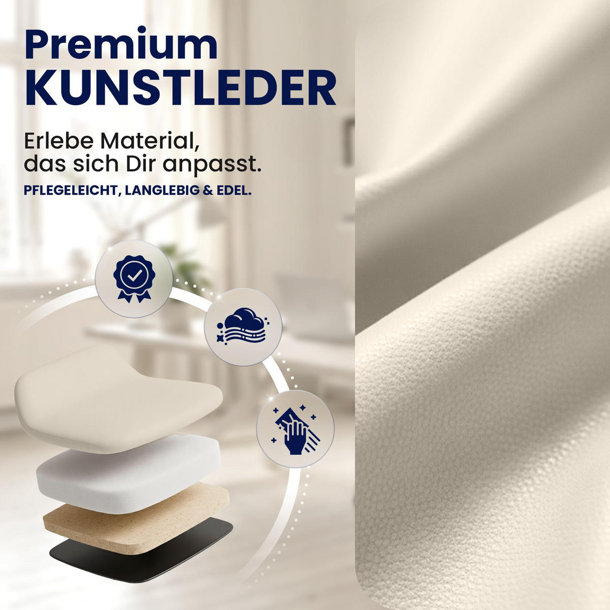 DREHSTUHL Lederlook Creme - Creme/Schwarz, Textil (62/86/68cm) - CLP