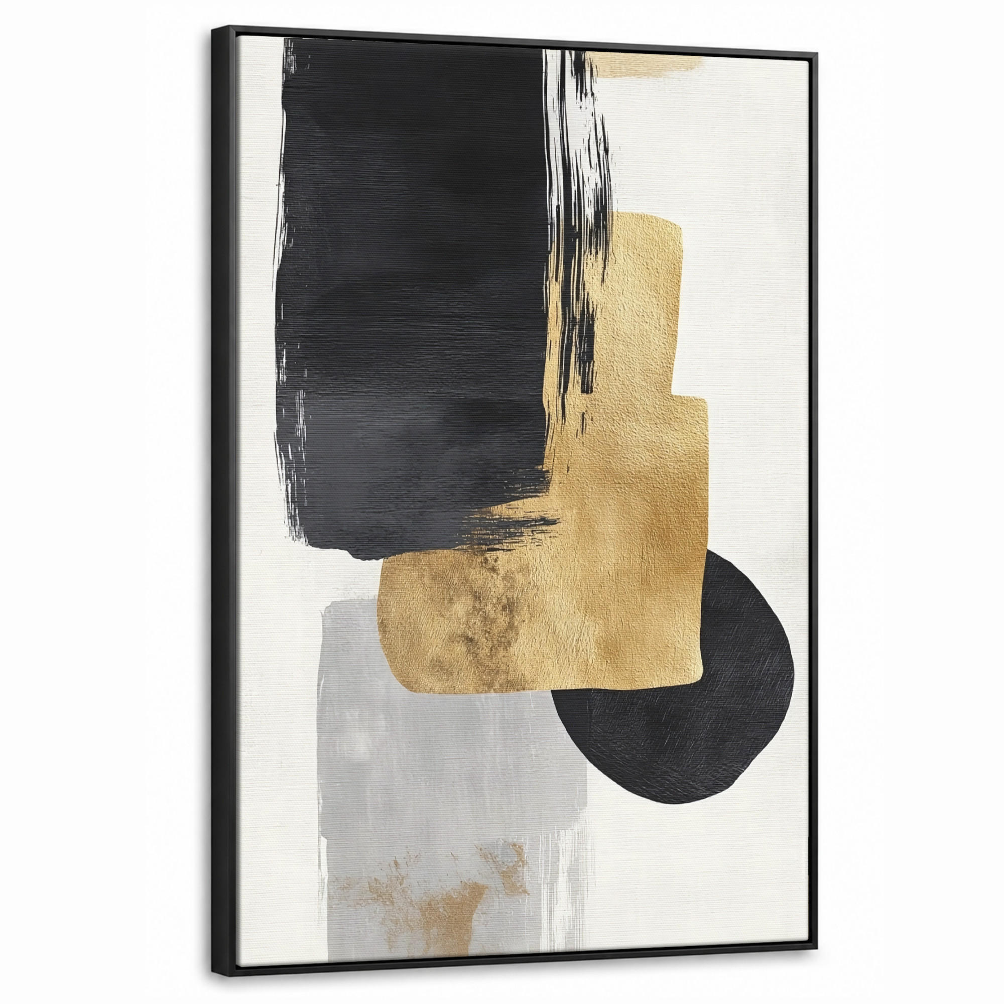 LEINWAND Bilder mit Rahmen - Gold - Rechtecke - Kreise - Abstrakt - 60x90 - Weiß, Textil (60/90cm) - MuchoWow