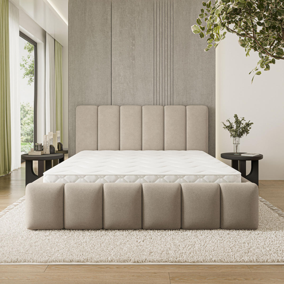 POLSTERBETT ATTORA SR 180x200 cm mit Bettkästen - Beige - Beige, Holz (180/200cm) - MASSENO