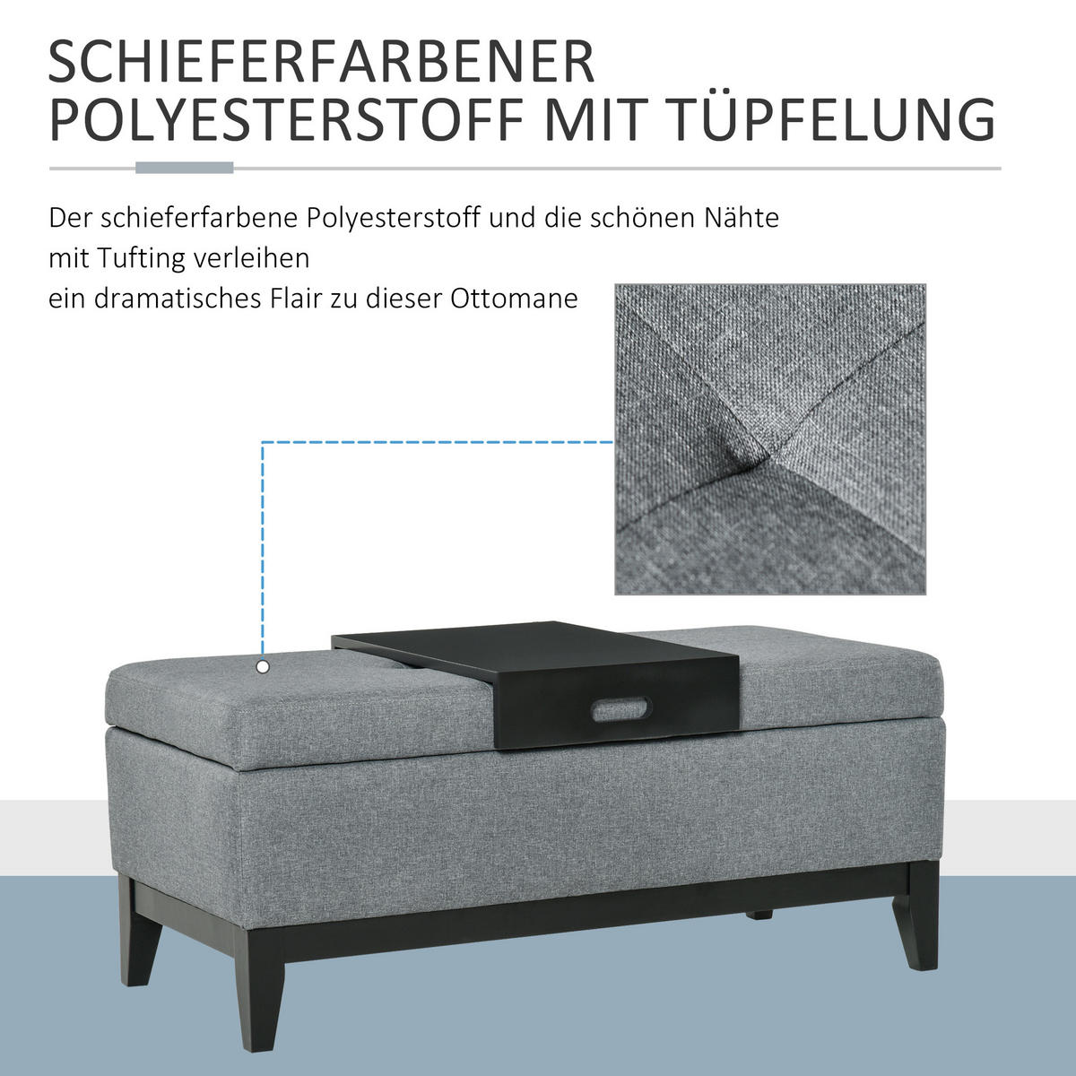 SITZBANK, Birkenholz, Dunkelgrau+Schwarz - Multicolor, Kunststoff (50/44/107cm) - HOMCOM