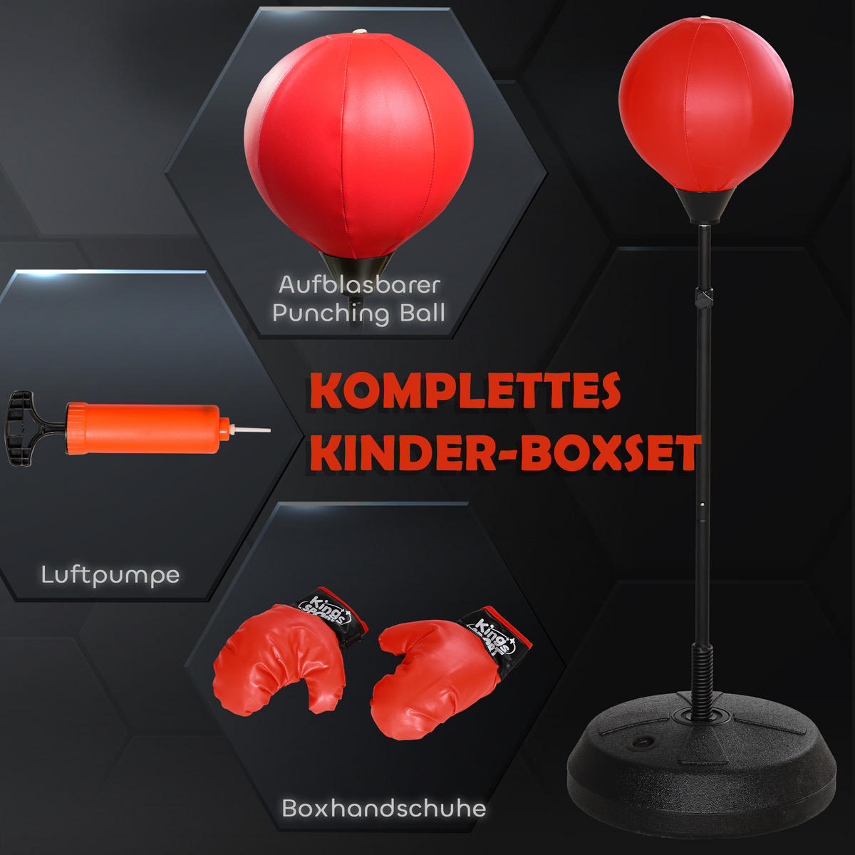 PUNCHINGBALL , Rot, PE, Stahl, 44,3cm x 44,3cm x 147cm - Rot, Metall (44.3/44.3cm) - AIYAPLAY