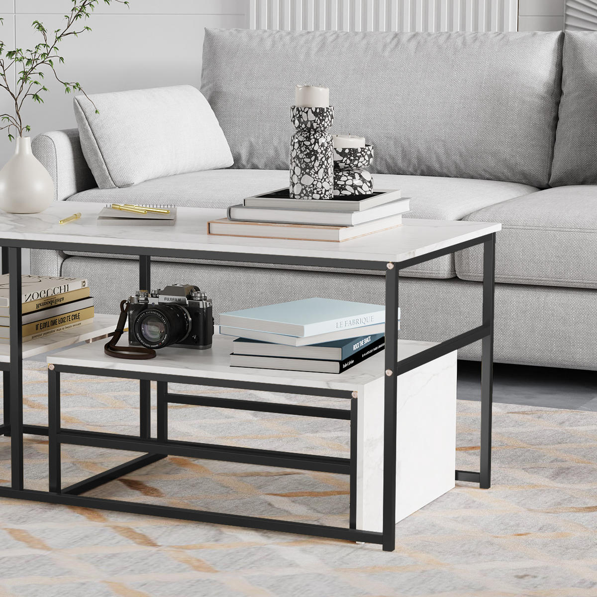 COUCHTISCH 2er Set schiebbar Stauraum abnehmbar schwarz - Schwarz, Holz (52/105/48.5cm) - LEBENLANG