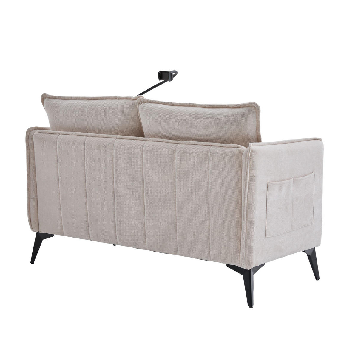 2-SITZER-SOFA aus Chenille 69x127x66 cm Beige mit Handyhalter und Seitentaschen - Beige, Textil (69/66/127cm) - Modfu