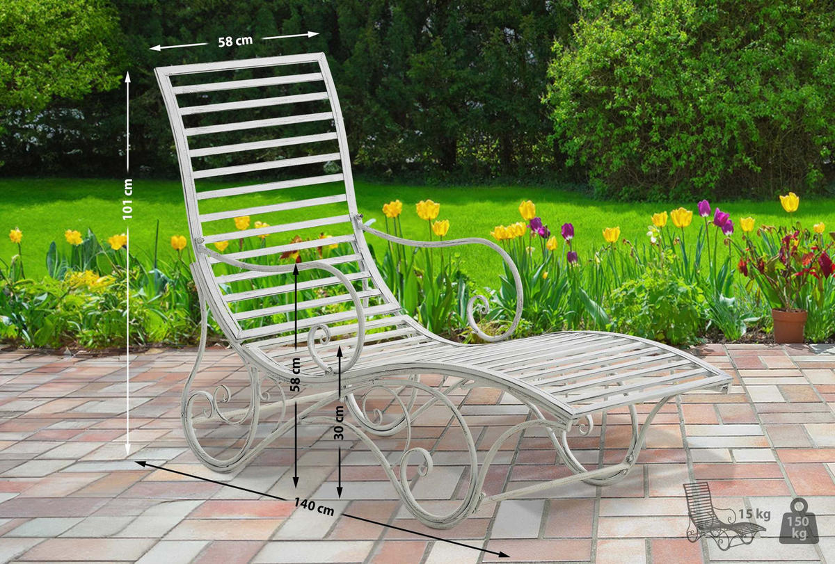 GARTENLIEGE Senta Antik 58x140x101cm Metall Antik-Weiß Sonnenliege - Weiß, Metall (58/101/140cm) - DELUKE