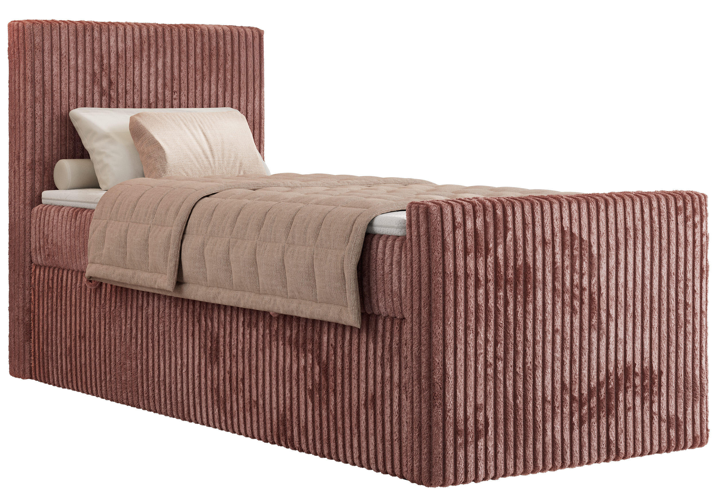 BOXBETT TILIANO DUO 90/200 - Rosa Cord - H3 - Topper T25 - Links Seite - Rosa, Textil (90/200cm) - MKS