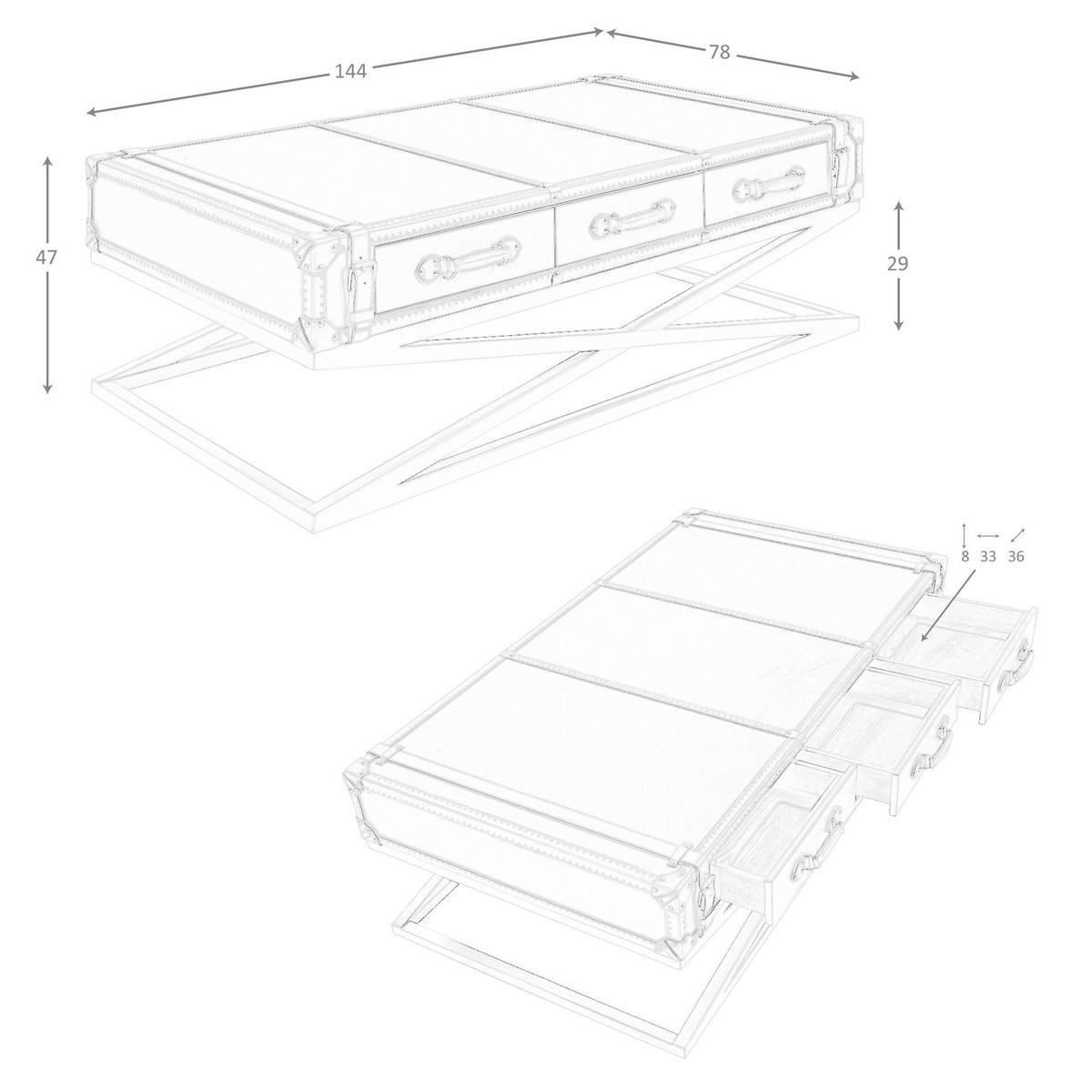 COUCHTISCH Rechteckiger Couchtisch aus Leder und goldenem Stahl 144/78/47 cm - Braun, Leder (78/144/47cm) - ANGEL CERDA