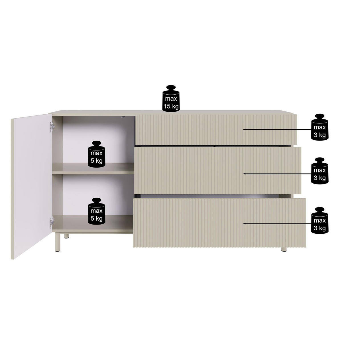 SIDEBOARD Veldio New Schwarz 140 cm - Schwarz, Holzwerkstoff/Metall (139.8/80/38cm) - Selsey