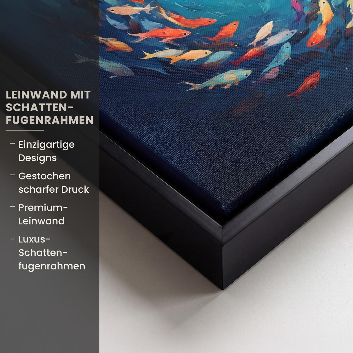 LEINWAND Bilder mit Rahmen - Meer - Fische - Bunt - Dynamisch - 20x20 - Hellblau, Textil (20/20cm) - MuchoWow
