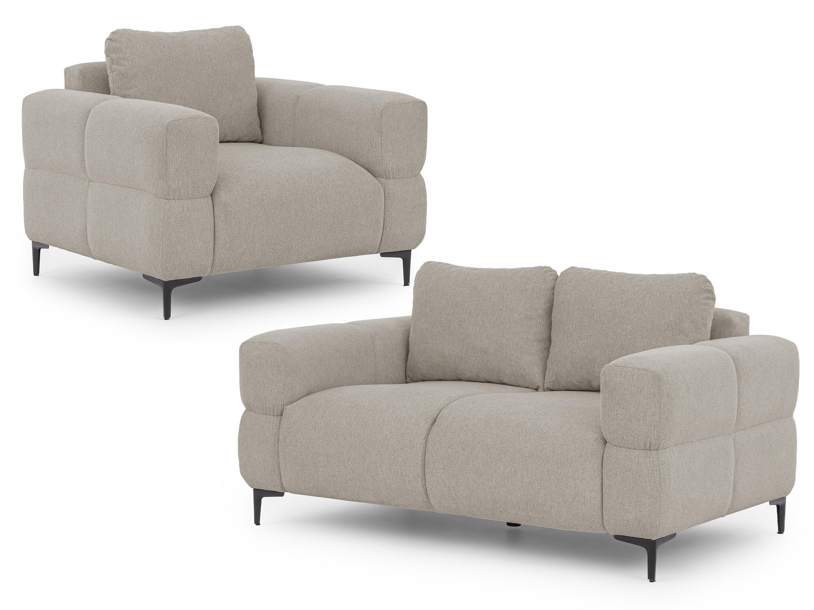 SITZGARNITUR 2+1 Cardea in Bubble-Optik aus weichem Taupe Strukturstoff mit hohem Sitzkomfort - Taupe/Schwarz, Holz/Textil (154/80/97cm) - S-Style Möbel