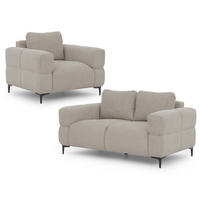 SITZGARNITUR 2+1 Cardea in Bubble-Optik aus weichem Taupe Strukturstoff mit hohem Sitzkomfort - Taupe/Schwarz, Holz/Textil (154/80/97cm) - S-Style Möbel