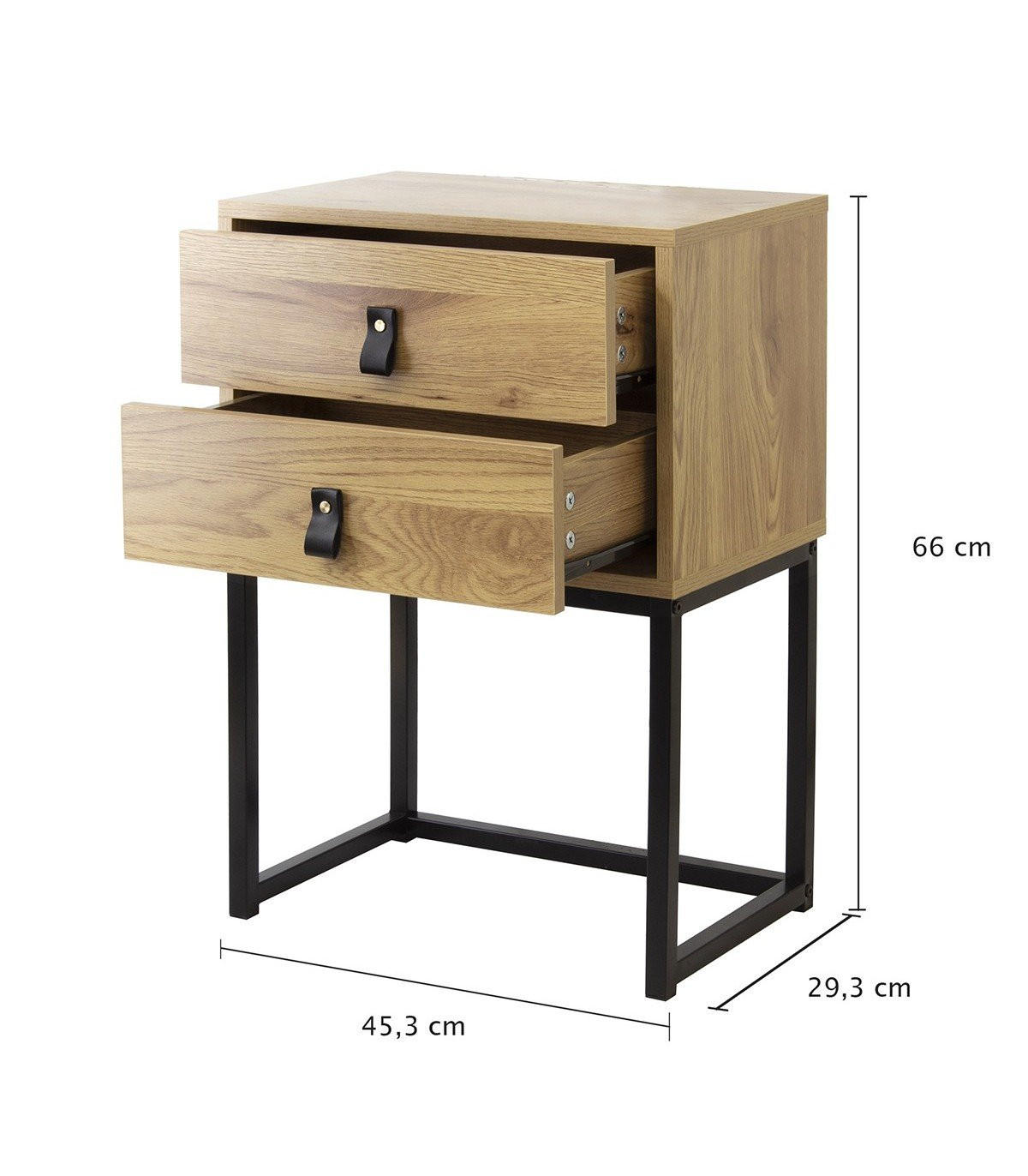 NACHTTISCH mit 2 Schubladen und Metallbeinen in Eichenoptik - Apfelbaumfarben, Holzwerkstoff (29/65.5/45cm) - Calicosy