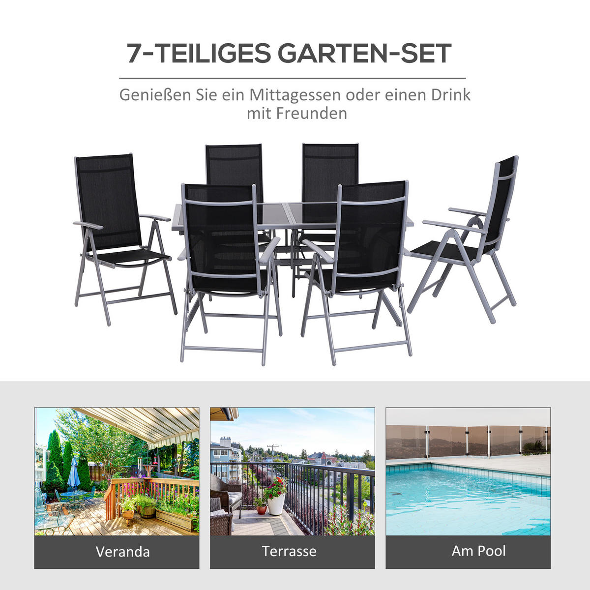 SITZGRUPPE, Schwarz+Silber, Aluminium - Schwarz, Metall - Outsunny