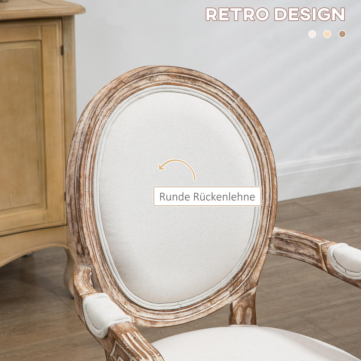 ESSZIMMERSTUHL mit Armlehnen Retro-Design Polsterstuhl Holz Cremeweiß - Creme, Holz (56/96/56cm) - HOMCOM