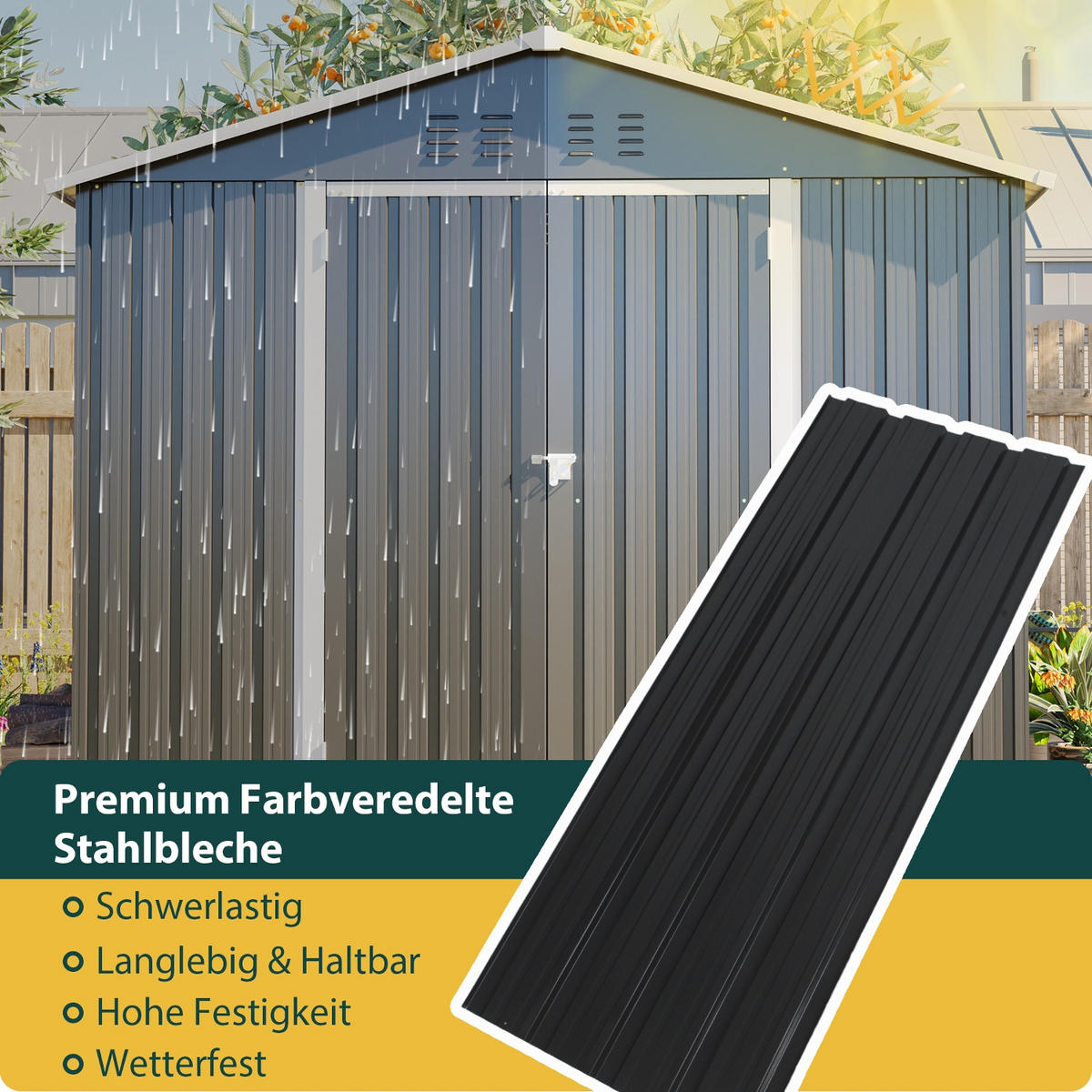 GERÄTEHAUS 240.4/192.3/191 cm Schwarz mit praktischer Klapptür und Fundament - Schwarz, Metall (192.3/191/240.4cm) - Oxeza