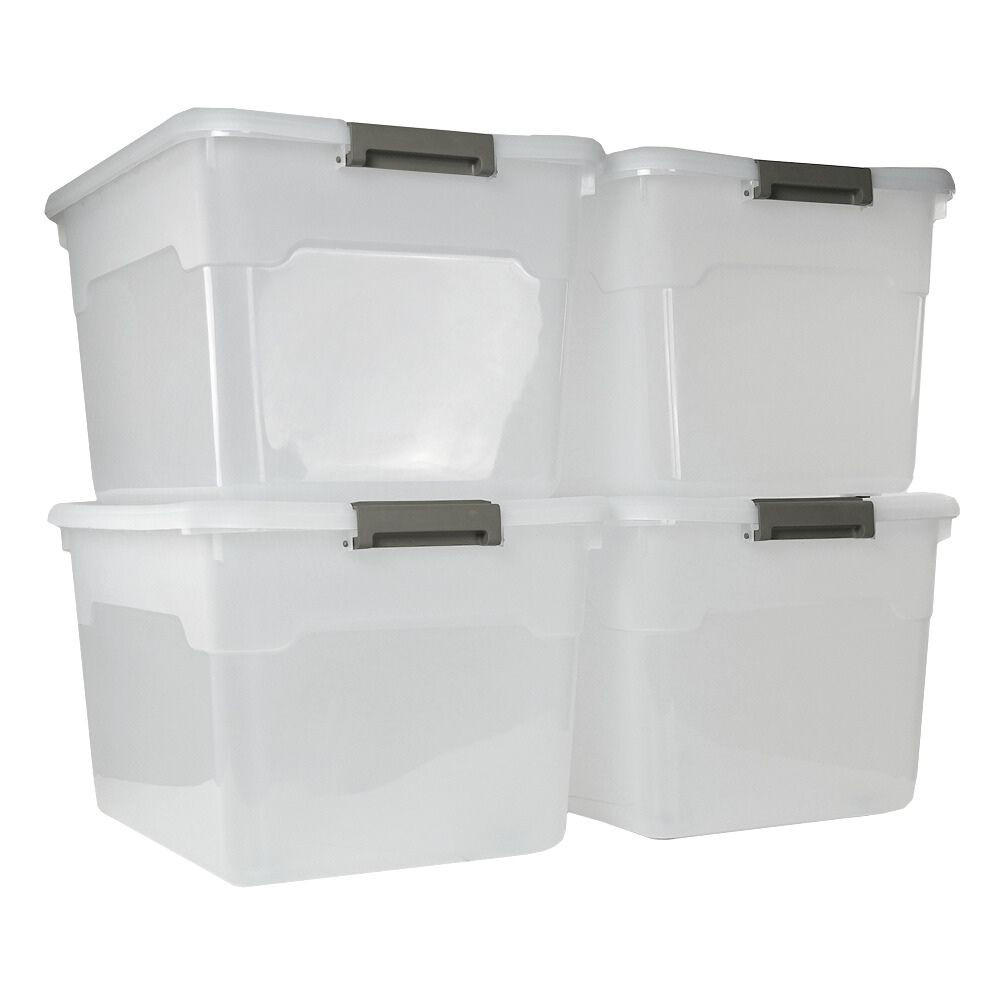 AUFBEWAHRUNGSBOX mit Deckel 110L im 4er Set Extra Groß Rollen transparent stapelbar - Transparent, Kunststoff (65/38/48cm) - PROREGAL