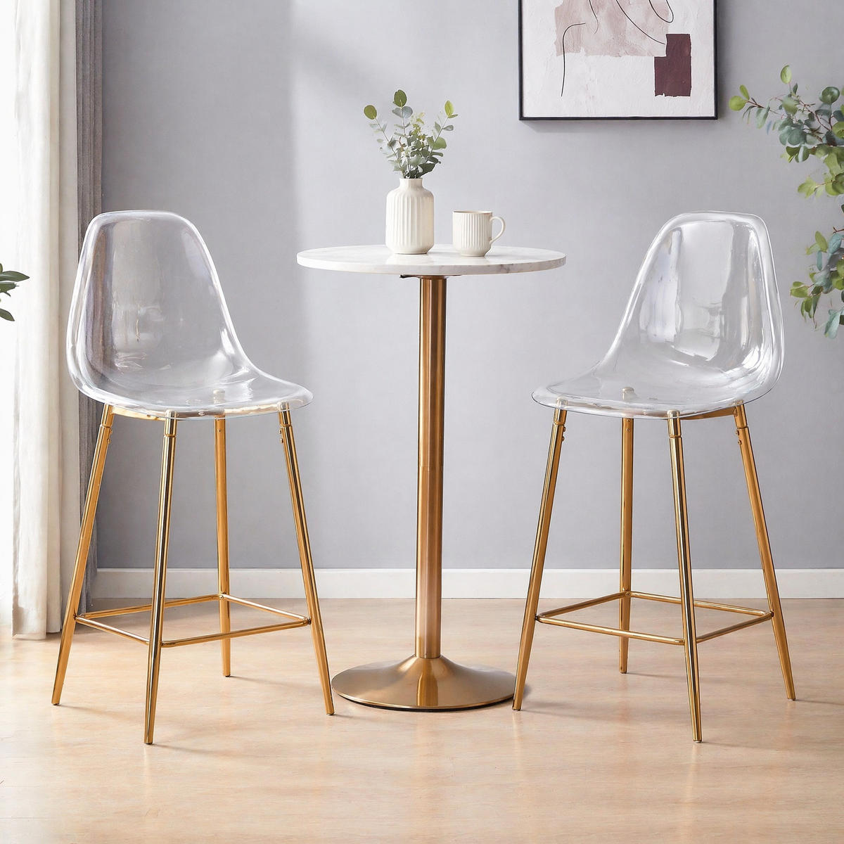 BARHOCKER Transparent mit goldfarbenem Metallgestell und Fußstütze - Goldfarben, Kunststoff (45/102/51cm) - MIVRAY