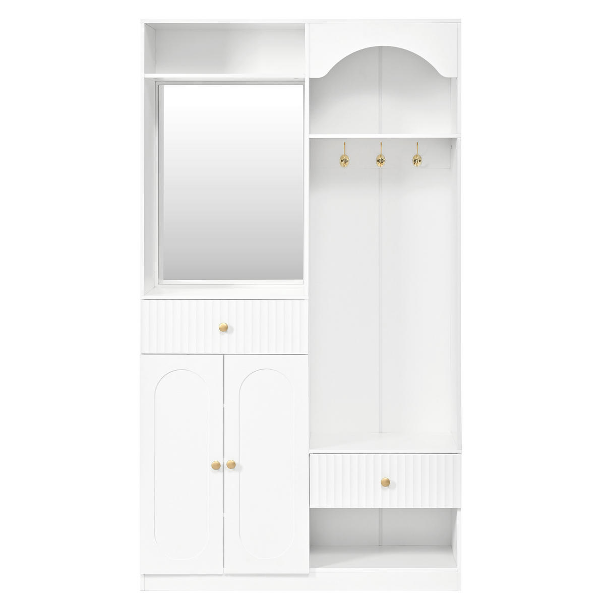 GARDEROBE 100cm Weiß mit LED, Spiegel, Schuhschrank & Sitzbank - Weiß, Holzwerkstoff (100/180/35cm) - Urban Meuble
