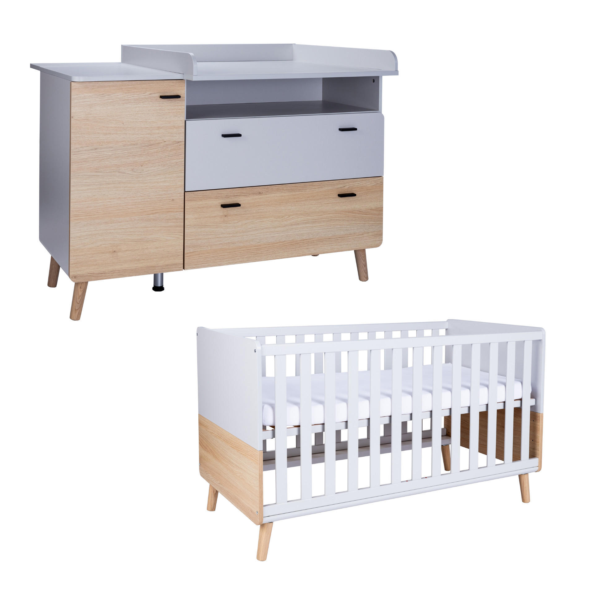 BABYZIMMER Set Lovis 2-teilig - Eichefarben/Hellgrau, Holz/Holzwerkstoff (1/1/1cm) - arthur berndt
