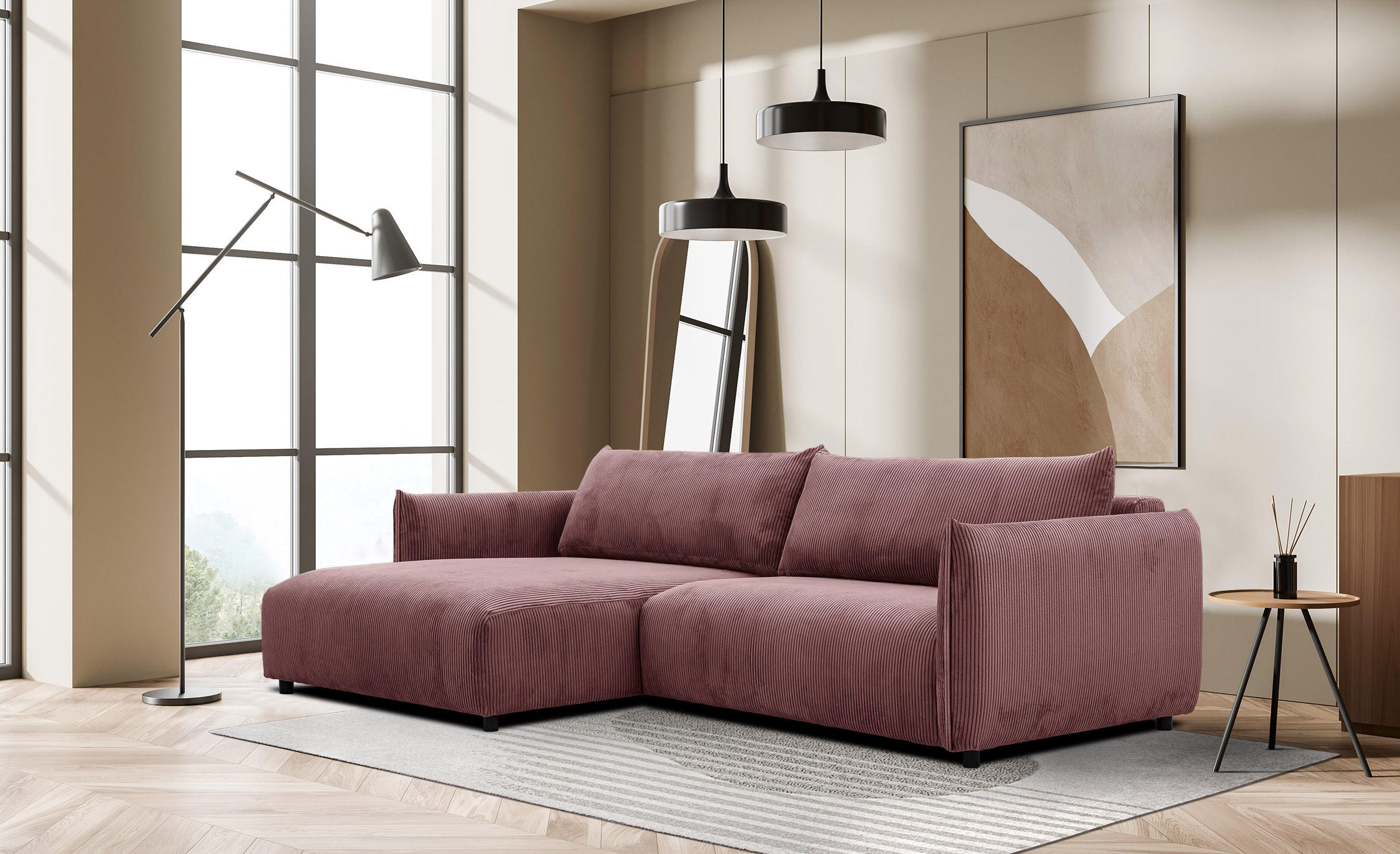 ECKSOFA TAUER 5-Sitzer, altrosa - Schwarz/Altrosa, Holzwerkstoff/Kunststoff (174/292cm) - Courtois Laville