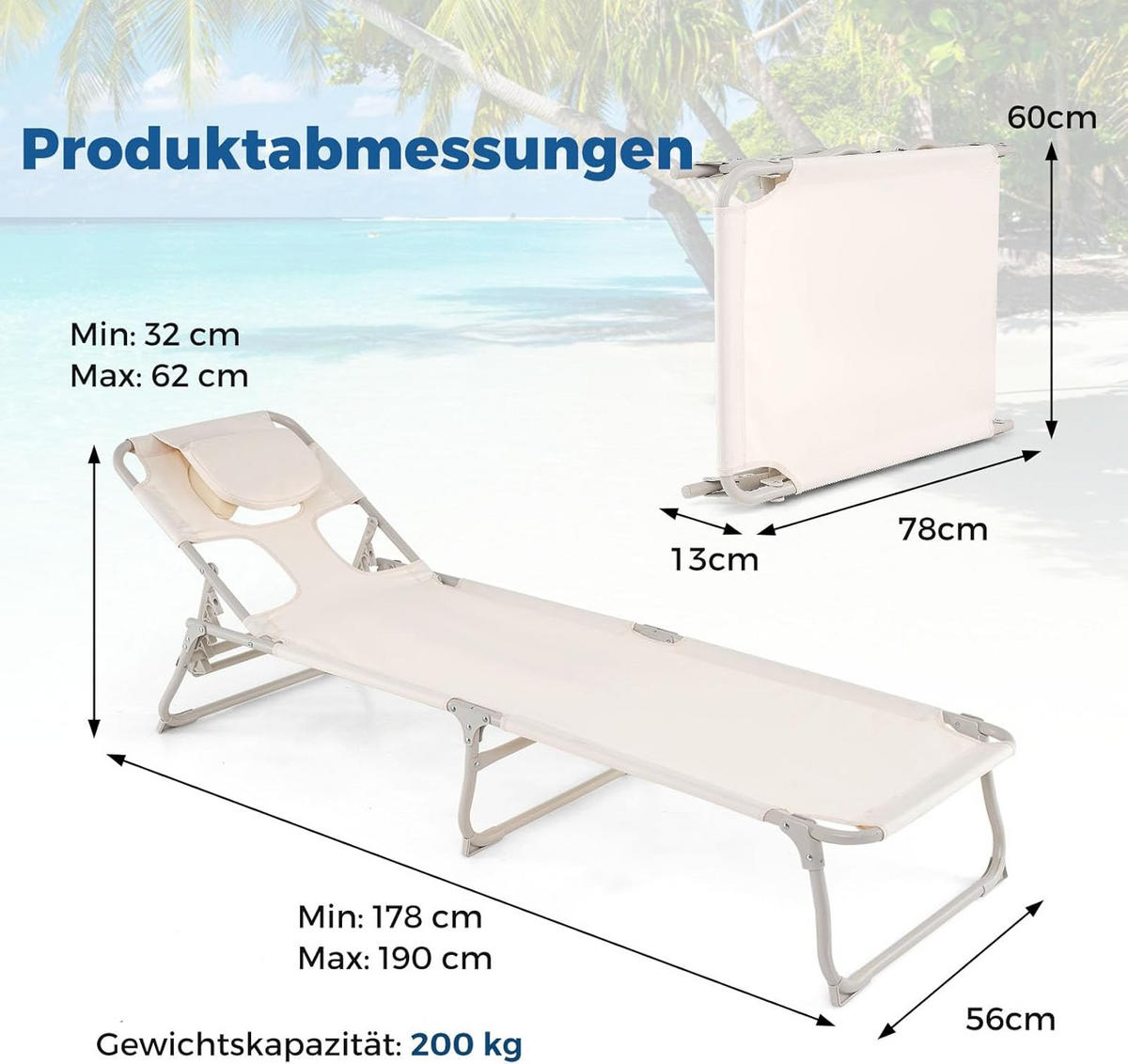 SOLSÄNG Beige - Beige, Metall (190/32/56cm) - COSTWAY