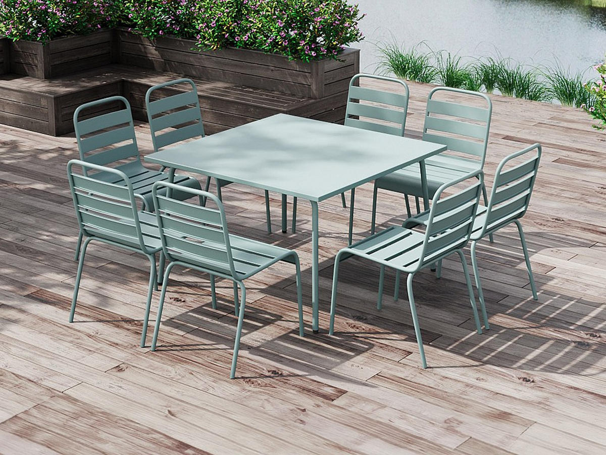 GARTENESSGRUPPE im Set - 8 -Sitzer - Stahl - mandelgrün - MIRMANDE - Grün, Metall - Vente-Unique