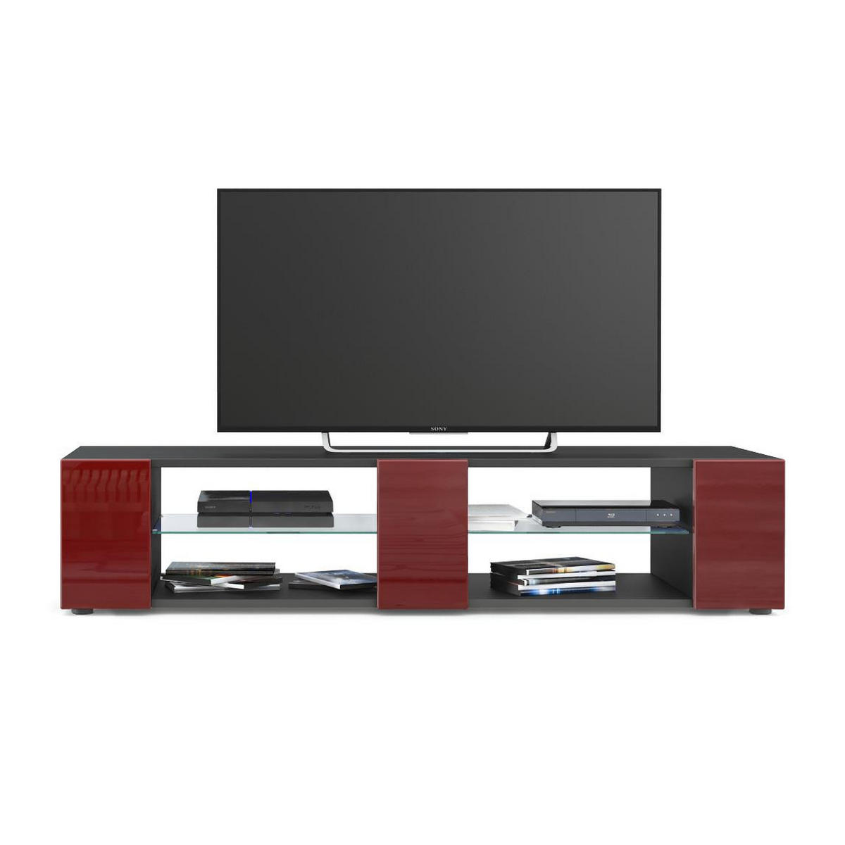 LOWBOARD Movie Fronten in Bordeaux Hochglanz - Bordeaux, Holzwerkstoff (135/30/39cm) - Vladon